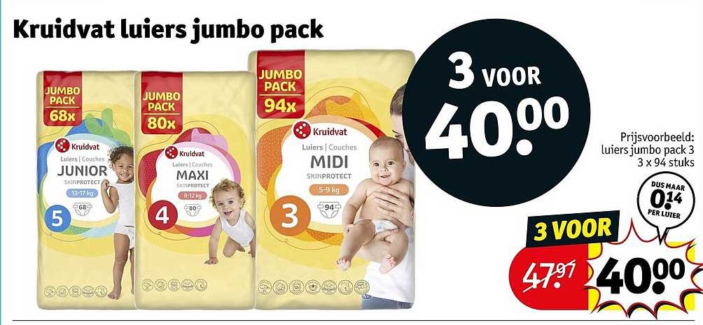 Kruidvat luiers jumbo pack 3 voor 40.00