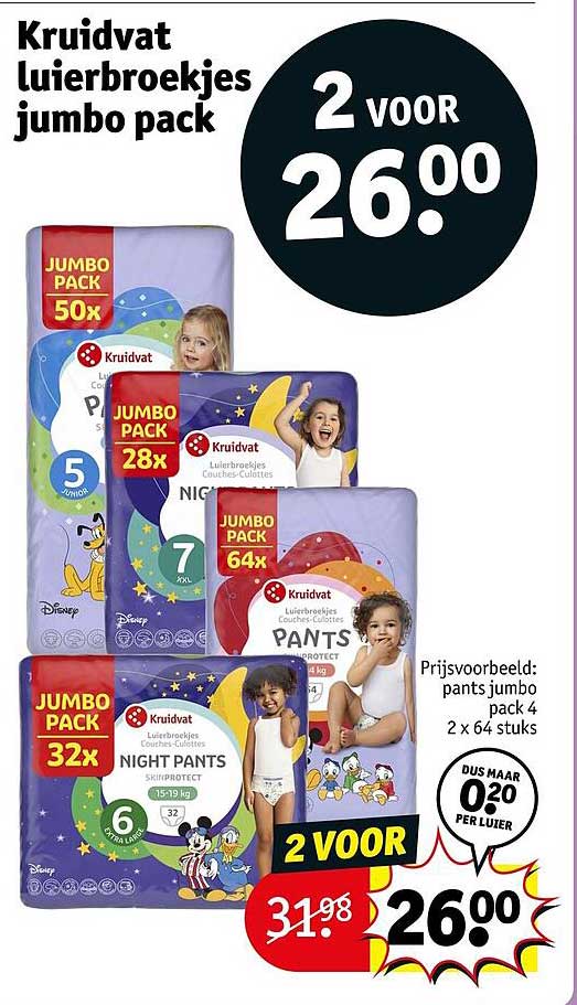 Kruidvat luiersbroekjes jumbo pack 2 voor 26,00
