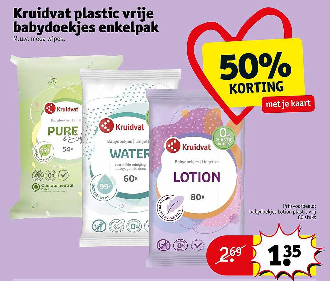 Kruidvat plastic vrije babydoekjes enkelpak 50% korting met je kaart