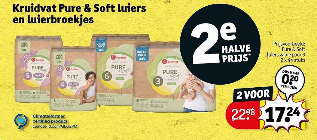 Kruidvat Pure & Soft luiers en luiersbroekjes 2e halve prijs