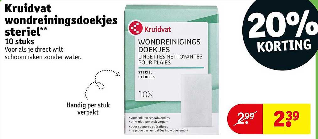 Kruidvat wondreinigingsdoekjes steriel* 10 stuks 20% KORTING