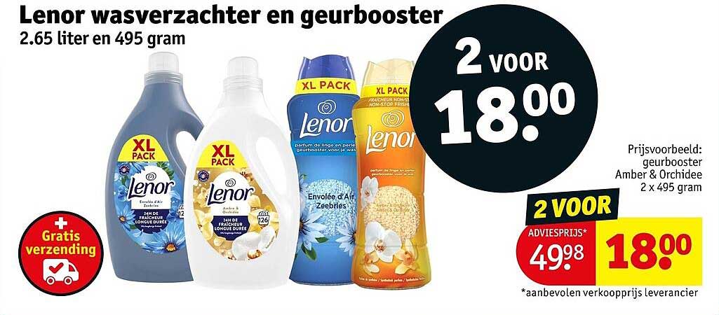 Lenor wasverzachter en geurbooster 2.65 liter en 495 gram 2 voor 18.00