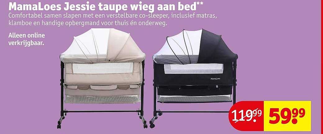 MamaLoes Jessie taupe wieg aan bed**