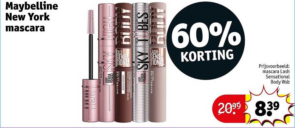 Maybelline New York mascara 60% KORTING