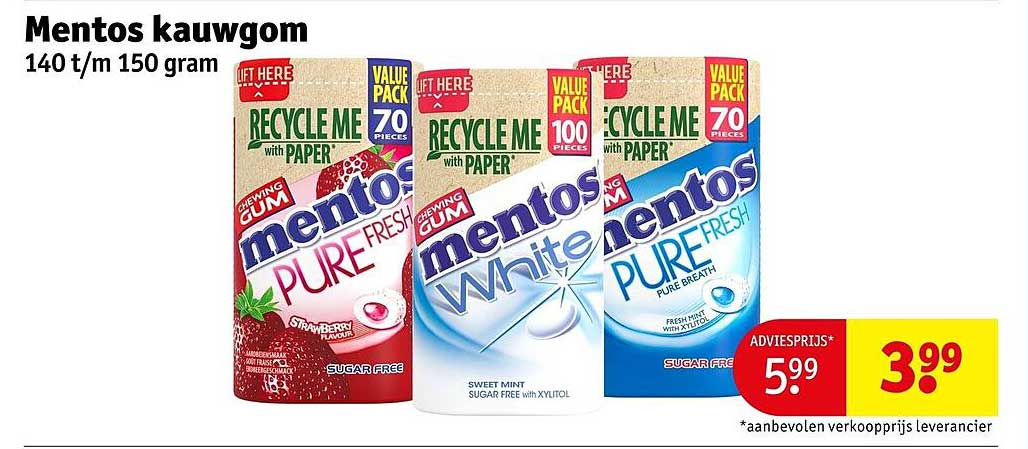 Mentos kauwgom 140 t/m 150 gram