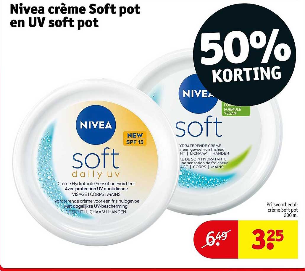 Nivea crème Soft pot en UV soft pot 50% korting
