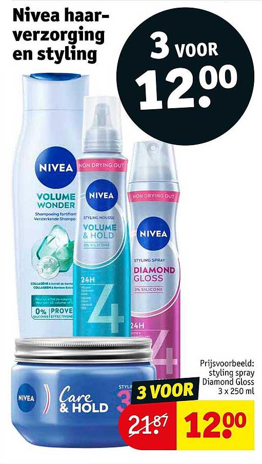 Nivea haarverzorging en styling 3 voor 12.00