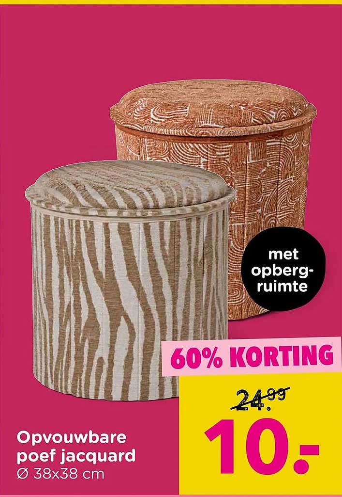 Opvouwbare poef jacquard Ø 38x38 cm 60% KORTING