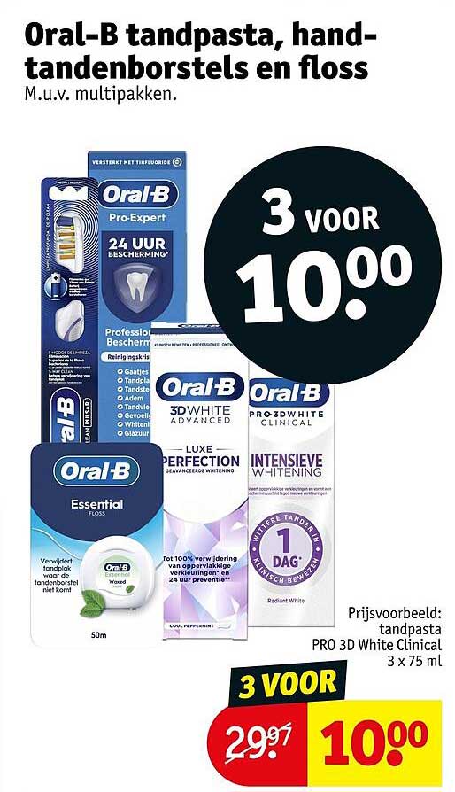 Oral-B tandpasta, hand-tandenborstels en floss M.u.v. multipakken. 3 voor 10.00
