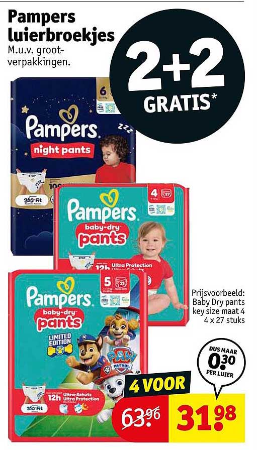 Pampers luiersbroekjes 2+2 GRATIS*