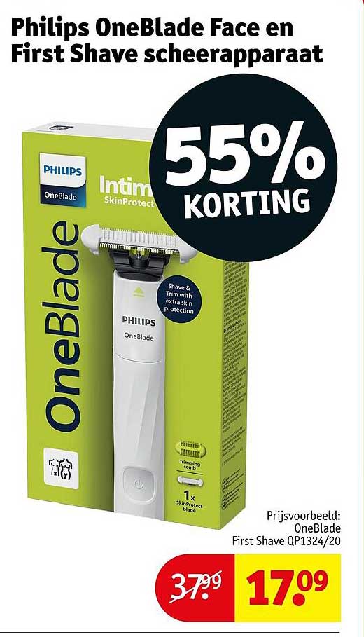 Philips OneBlade Face en First Shave scheerapparaat 55% KORTING