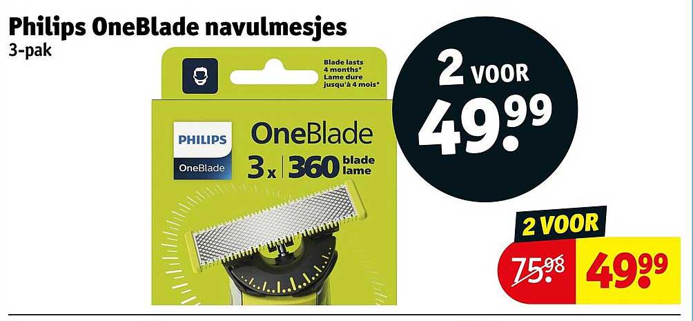 Philips OneBlade navulmesjes 3-pak 2 voor 49.99