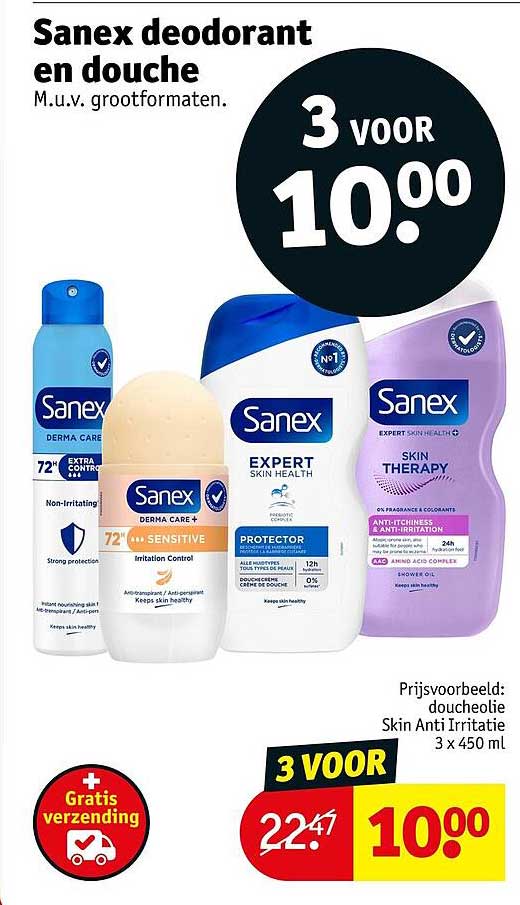 Sanex deodorant en douche 3 voor 10.00