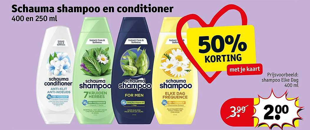 Schauma shampoo en conditioner 400 en 250 ml 50% korting met je kaart