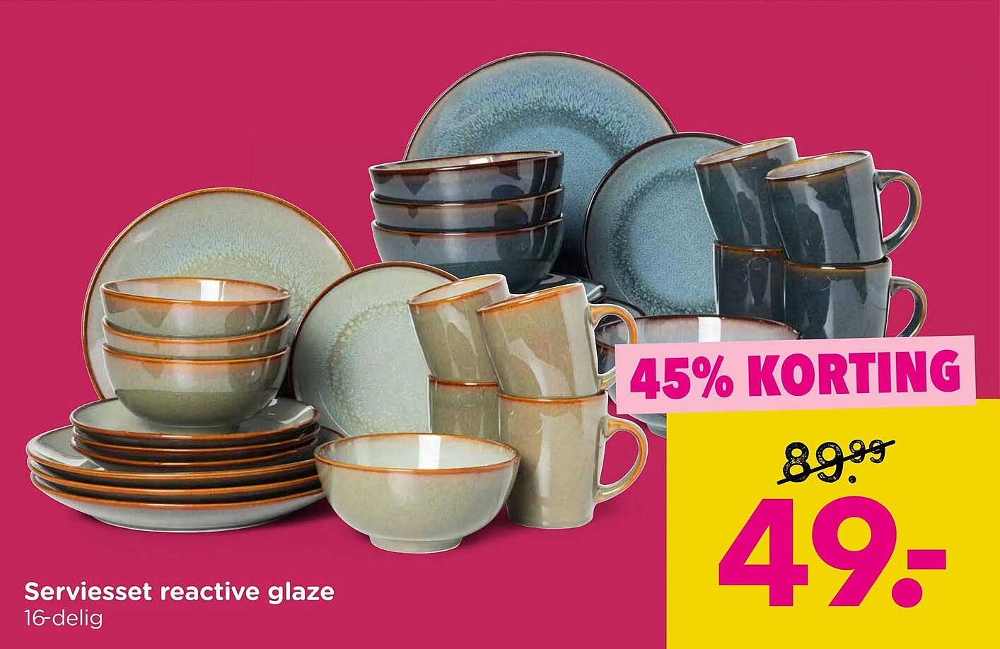 Serviesset reactive glaze 16-delig 45% KORTING