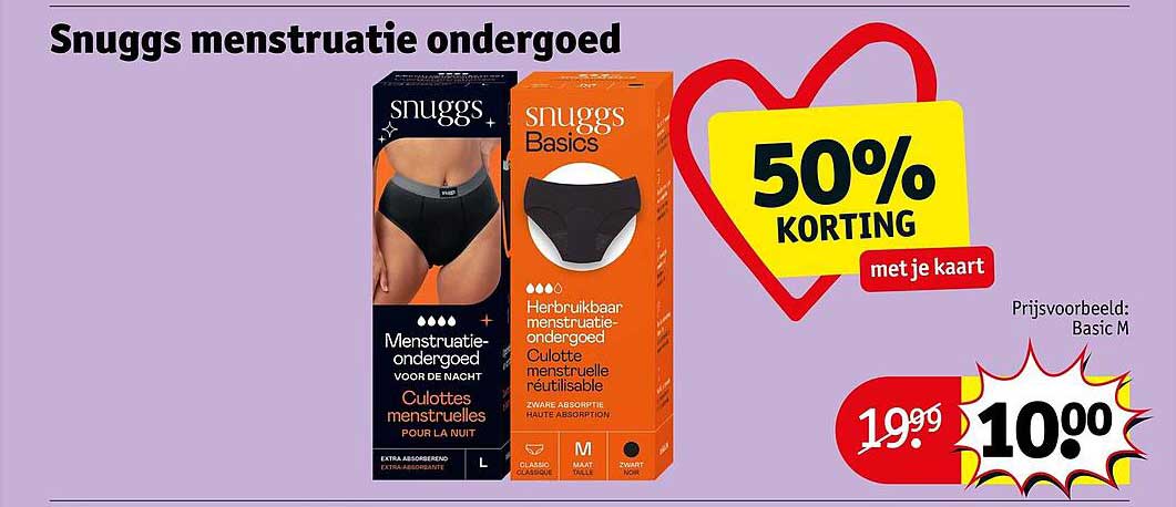 Snuggs menstruatie ondergoed 50% korting met je kaart