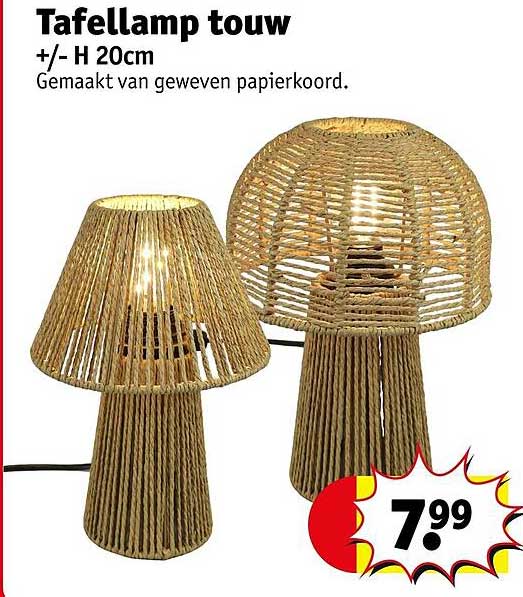 Tafellamp touw +/- H 20cm