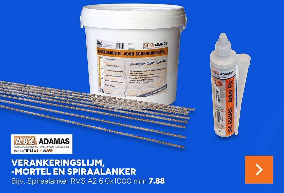 VERANKERINGSLIJM, -MORTEL EN SPIRAALANKER Bĳv. Spiraalanker RVS A2 6,0x1000 mm