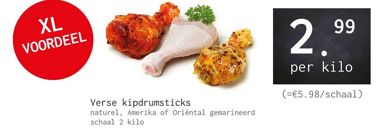 Verse kipdrumsticks naturel, Amerika of Oriëntaal gemarineerd schaal 2 kilo