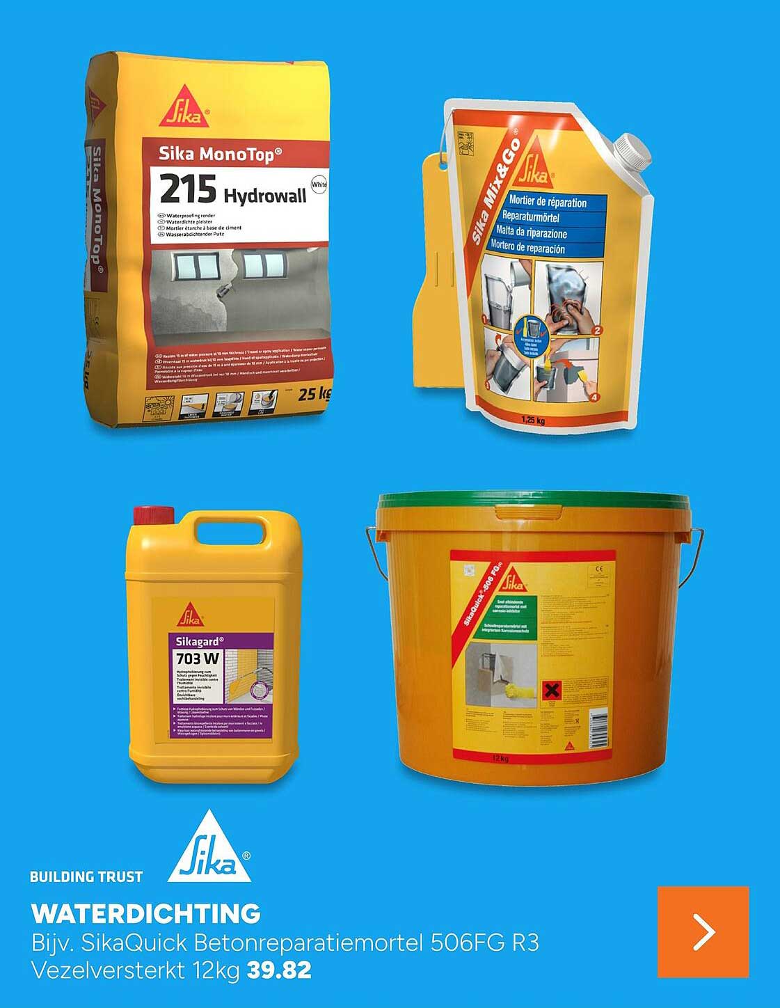WATERDICHTING Bijv. SikaQuick Betonreparatiemortel 506FG R3 Vezelversterkt 12kg