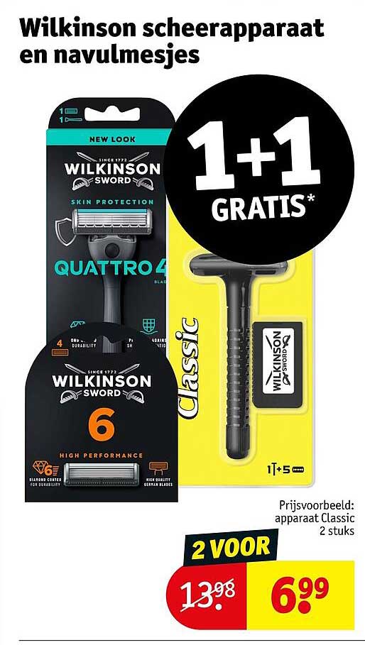 Wilkinson scheerapparaat en navulmesjes 1+1 gratis