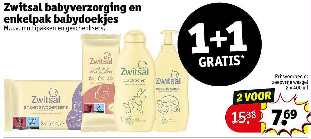 Zwitsal babyverzorging en enkelpak babydoekjes 1+1 GRATIS*
