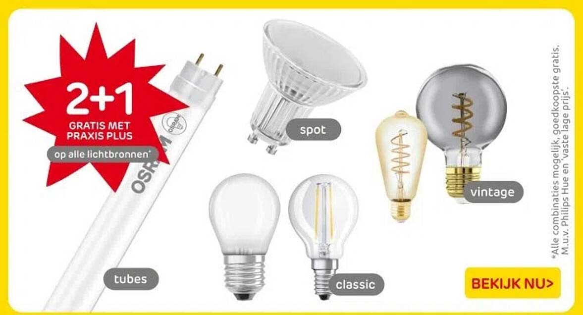2+1 GRATIS MET PRAKIS PLUS op alle lichtbronnen