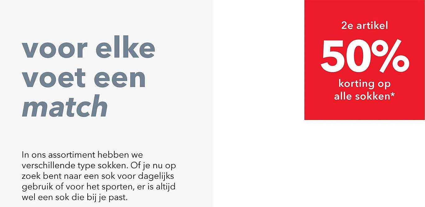 2e artikel 50% korting op alle sokken*