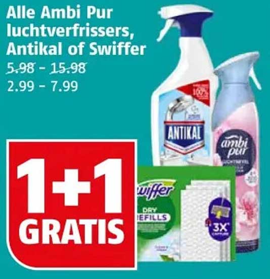 Alle Ambi Pur luchtverfrissers, Antikal of Swiffer 1 + 1 GRATIS