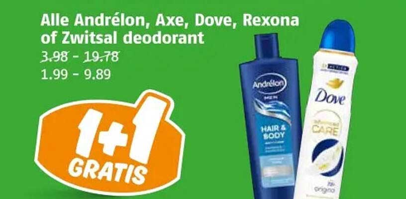 Alle Andrélon, Axe, Dove, Rexona of Zwitsal deodorant