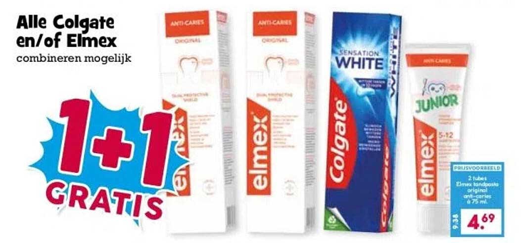 Alle Colgate en/of Elmex combineren mogelijk 1+1 GRATIS
