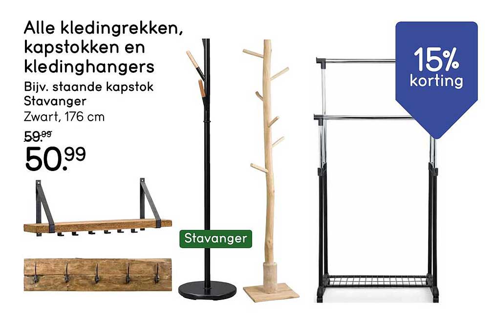 Alle kledingrekken, kapstokken en kledinghangers Bijv. staande kapstok Stavanger Zwart, 176 cm