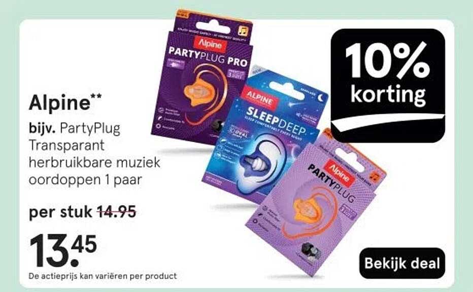 Alpine PartyPlug Transparant herbruikbare muziek oordoppen 1 paar