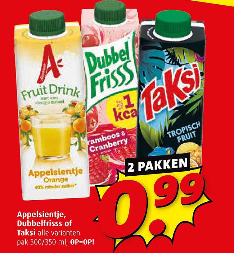 Appelsientje, Dubbelfrisss of Taksi alle varianten pak 300/350 ml, 2 pakken 0,99