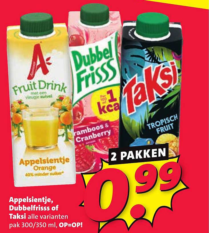 Appelsientje, DubbelFrisss of Taksi alle varianten pak 300/350 ml, OP=OP!