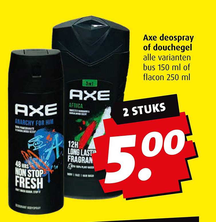 Axe deospray of douchegel alle varianten bus 150 ml of flacon 250 ml