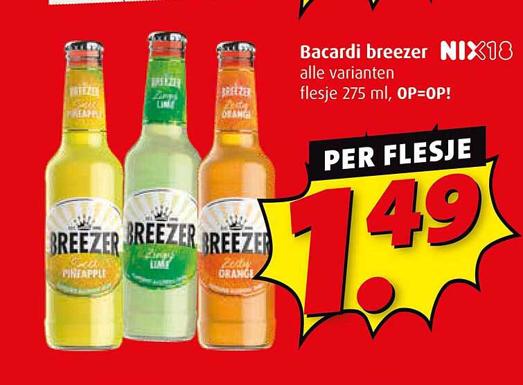 Bacardi Breezer alle varianten flesje 275 ml, OP=OP!