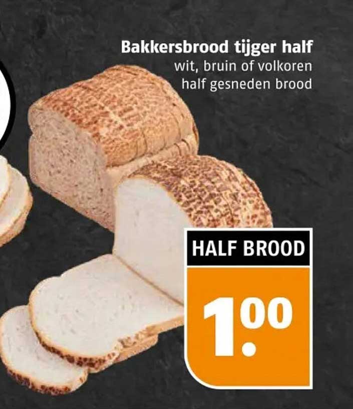 Bakkersbrood tijger half wit, bruin of volkoren half gesneden brood