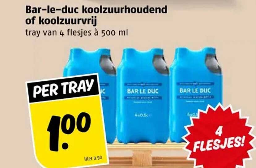 Bar-le-duc koolzuurhoudend of koolzuurvrij tray van 4 flesjes à 500 ml