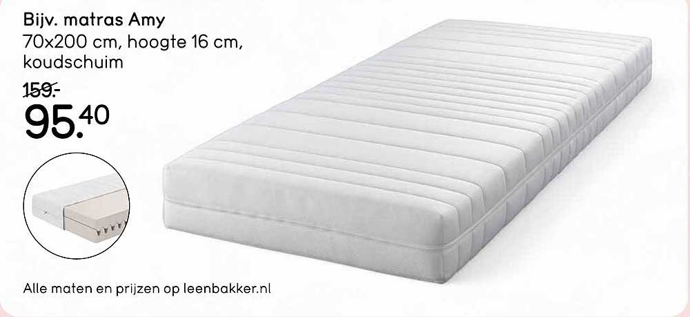 Bijv. matras Amy 70x200 cm, hoogte 16 cm, koudschuim