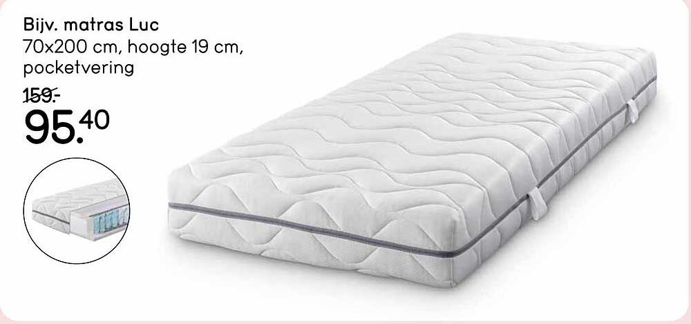 Bijv. matras Luc 70x200 cm, hoogte 19 cm, pocketvering