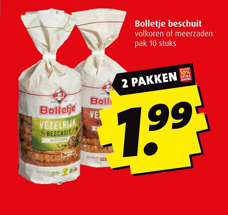 Bolletje beschuit volkoren of meerzaden pak 10 stuks