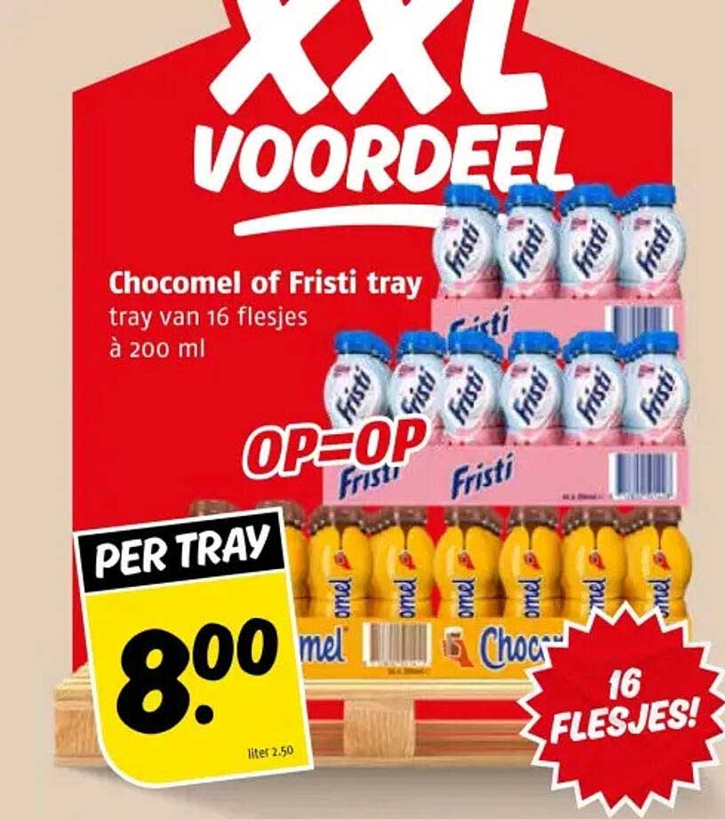 Chocomel of Fristi tray van 16 flesjes à 200 ml