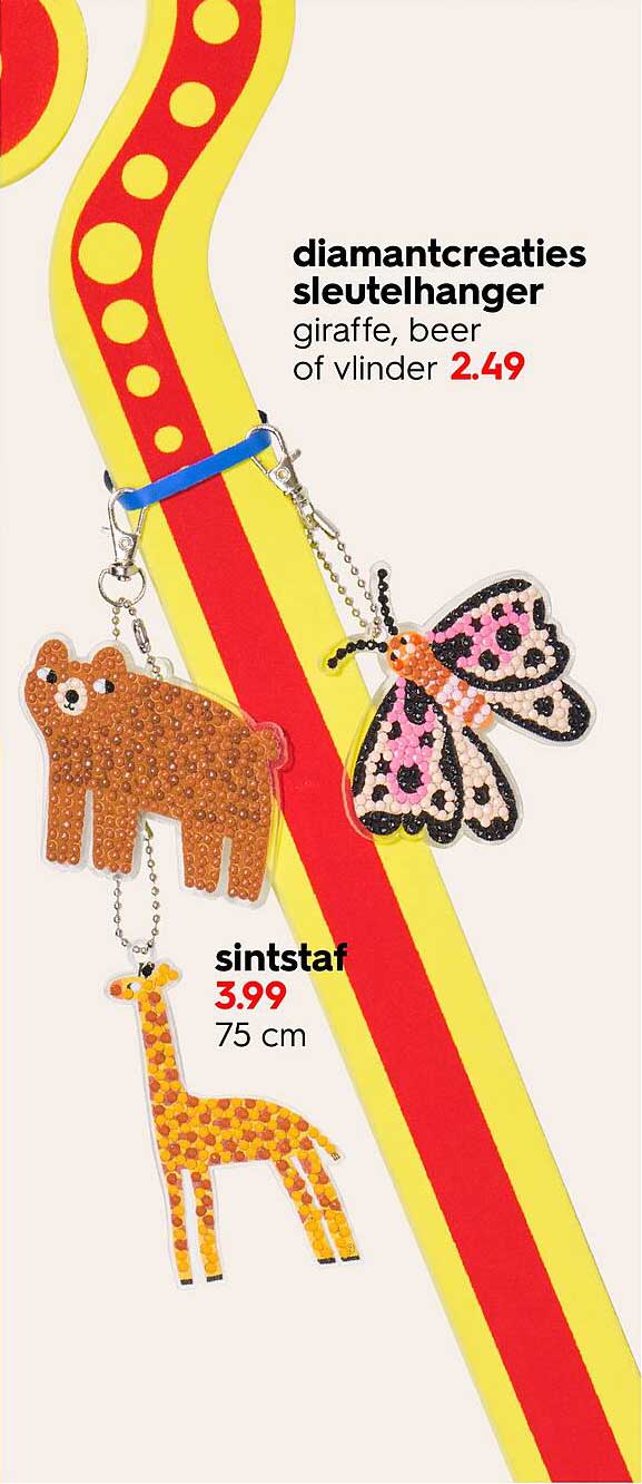 diamantcreaties sleutelhanger giraffe, beer of vlinder 2.49