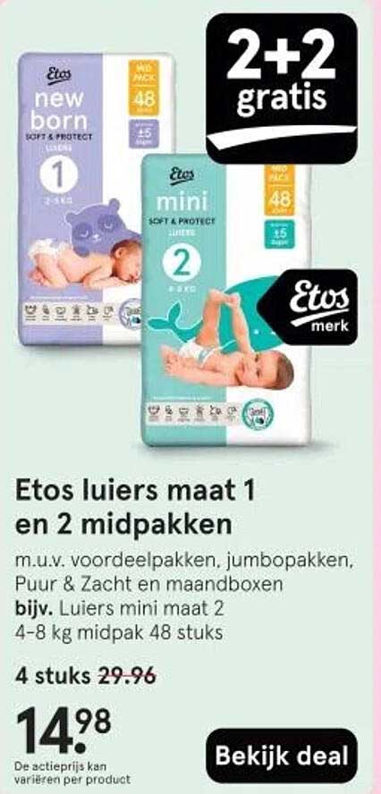Etos luiers maat 1 en 2 midpakken