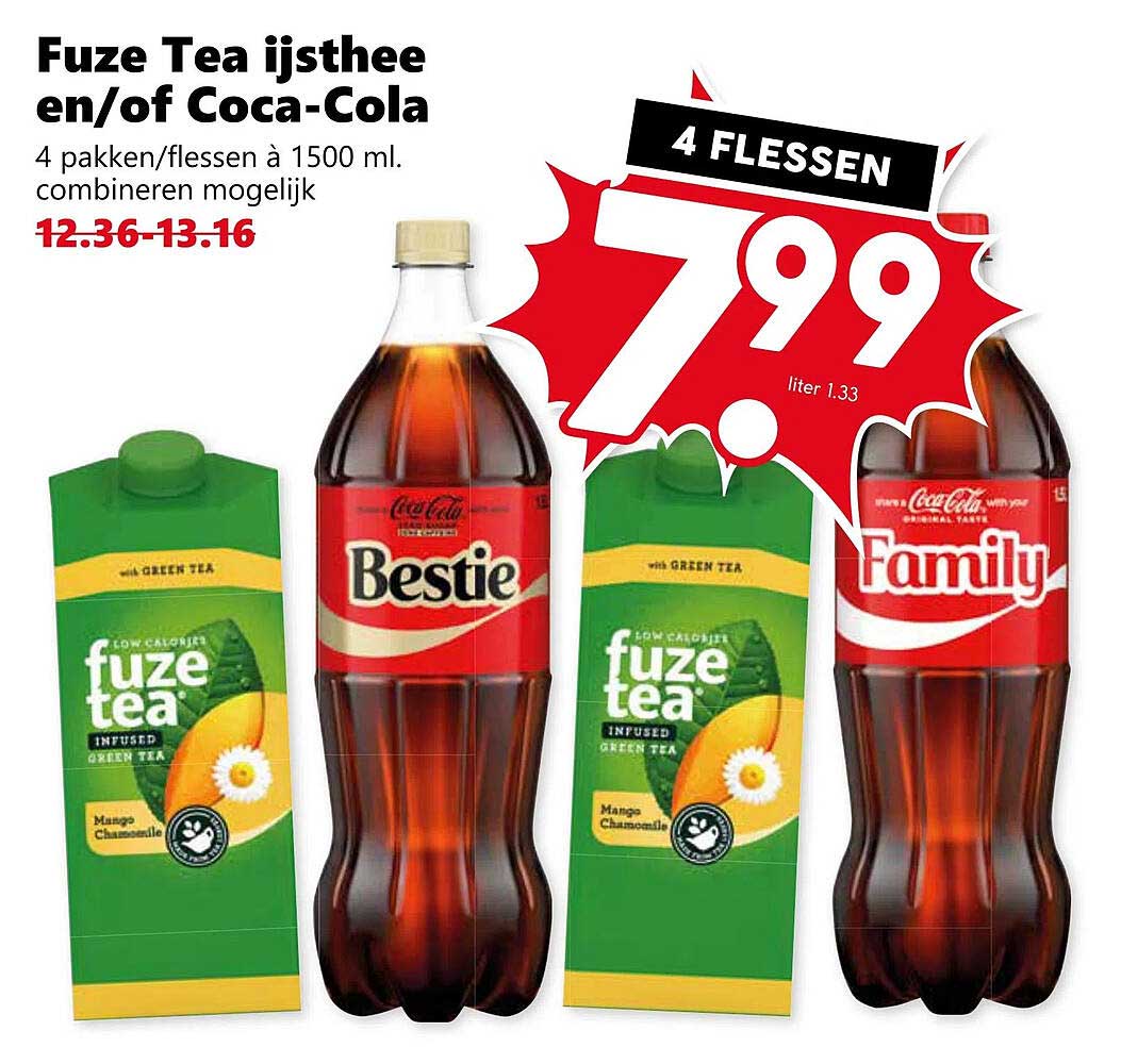 Fuze Tea ijsthee en/of Coca-Cola 4 pakken/flessen à 1500 ml.