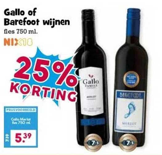 Gallo of Barefoot wijnen fles 750 ml.