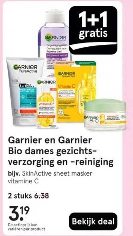 Garnier en Garnier Bio dames gezichtsverzorging en -reiniging bijv. SkinActive sheet masker vitamine C