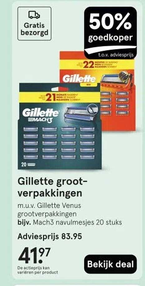Gillette grootverpakkingen m.u.v. Gillette Venus grootverpakkingen bijv. Mach3 navulmesjes 20 stuks