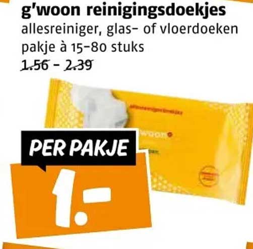 g'woon reinigingsdoekjes allesreiniger, glas- of vloerdoeken pakje à 15-80 stuks